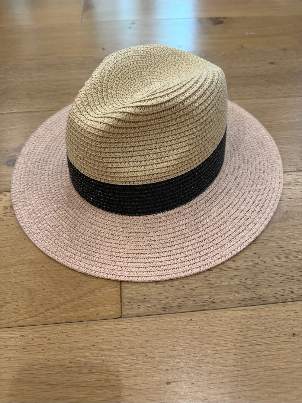 Shiraleah Two-Tone Straw Fedora with Pink Brim and Black Band